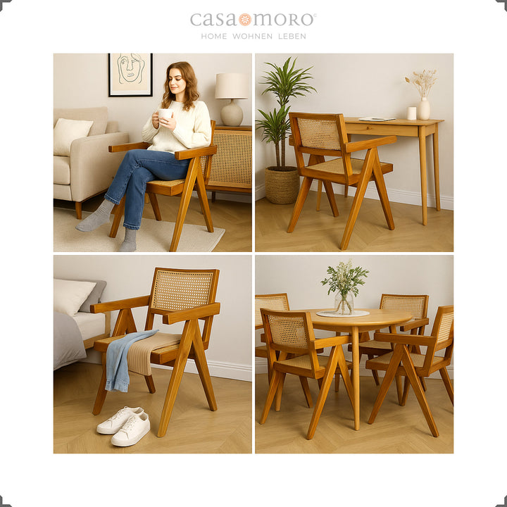 Fauteuil au tissage viennois en brun teck chaud, polyvalent pour une utilisation dans le salon, la chambre ou la salle à manger