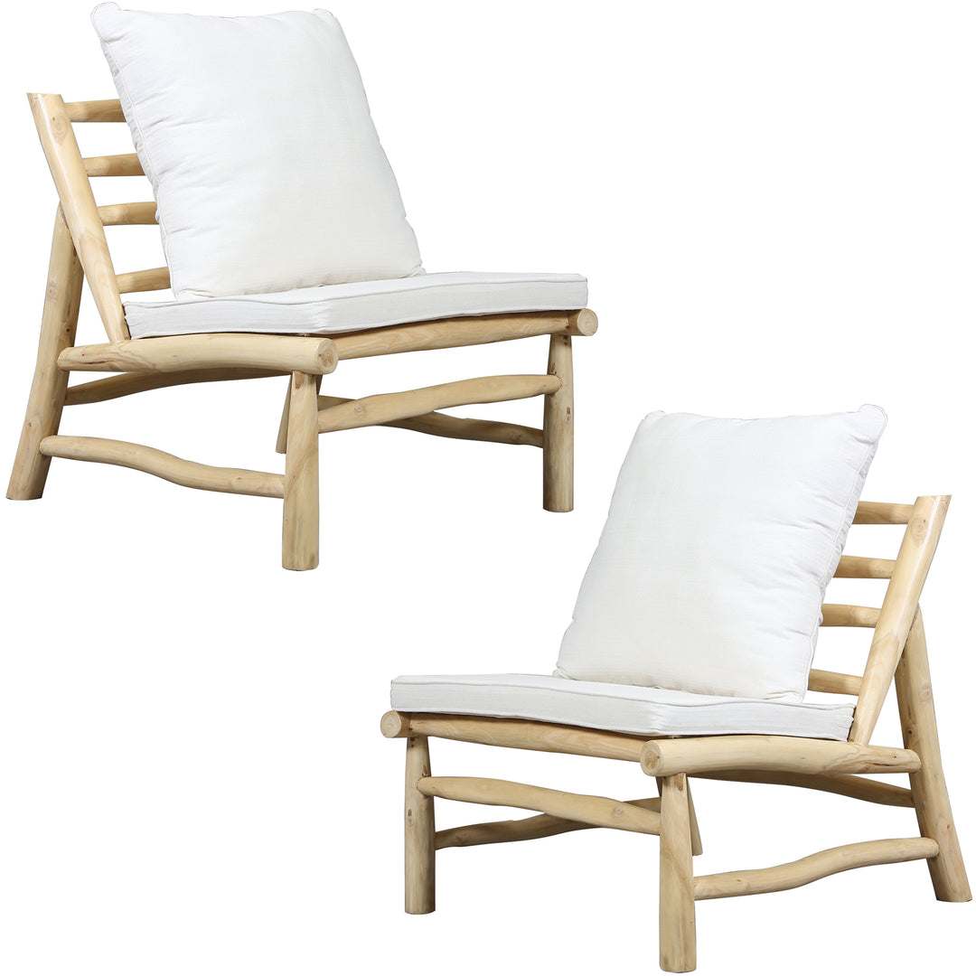 Ensemble de 2 fauteuils en bois de teck naturel avec coussins en mousse PU, adaptés à un usage extérieur et intérieur