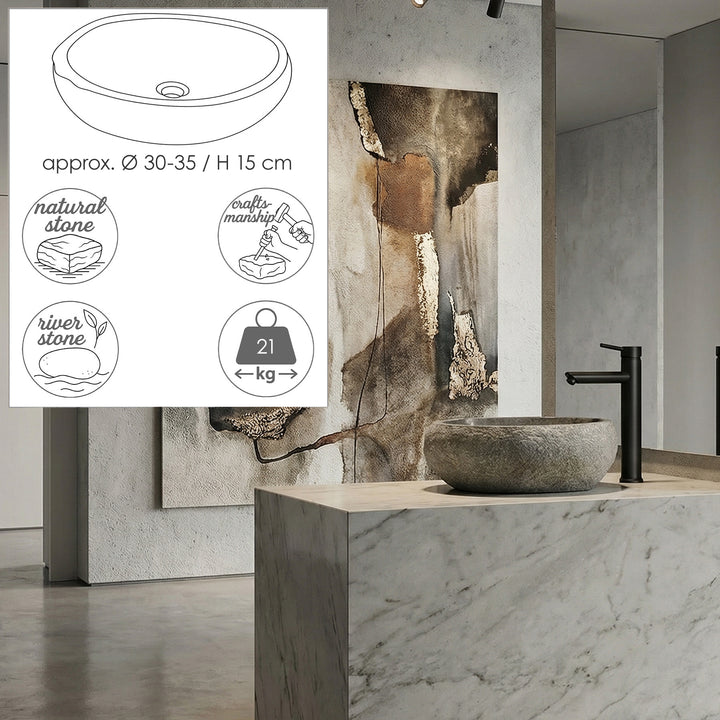 Lavabo en pierre naturelle Ø 30-35 – pierre de rivière