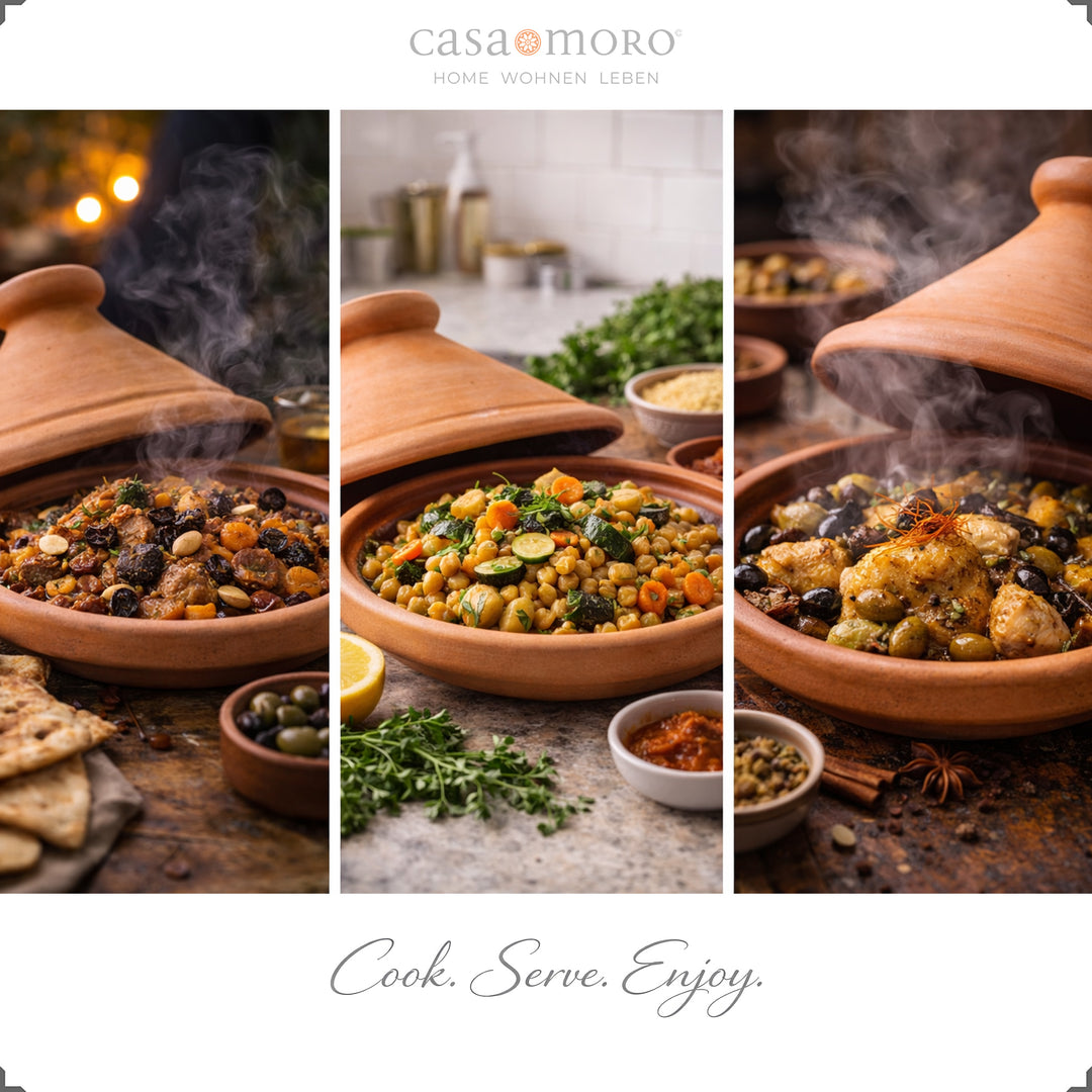 Marocain Tagine comme cocotte en terre cuite non émaillée, idéale pour les recettes d'agneau, de poulet ou végétariennes