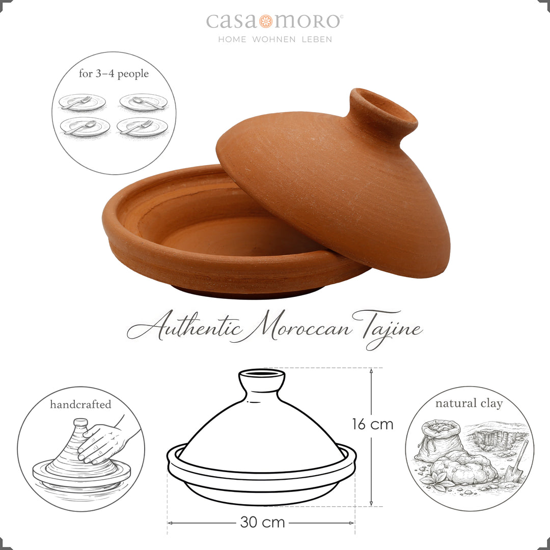 Marocain Tagine Fabriqué à partir d'argile naturelle et d'argile, non émaillé, idéal pour 3-4 personnes