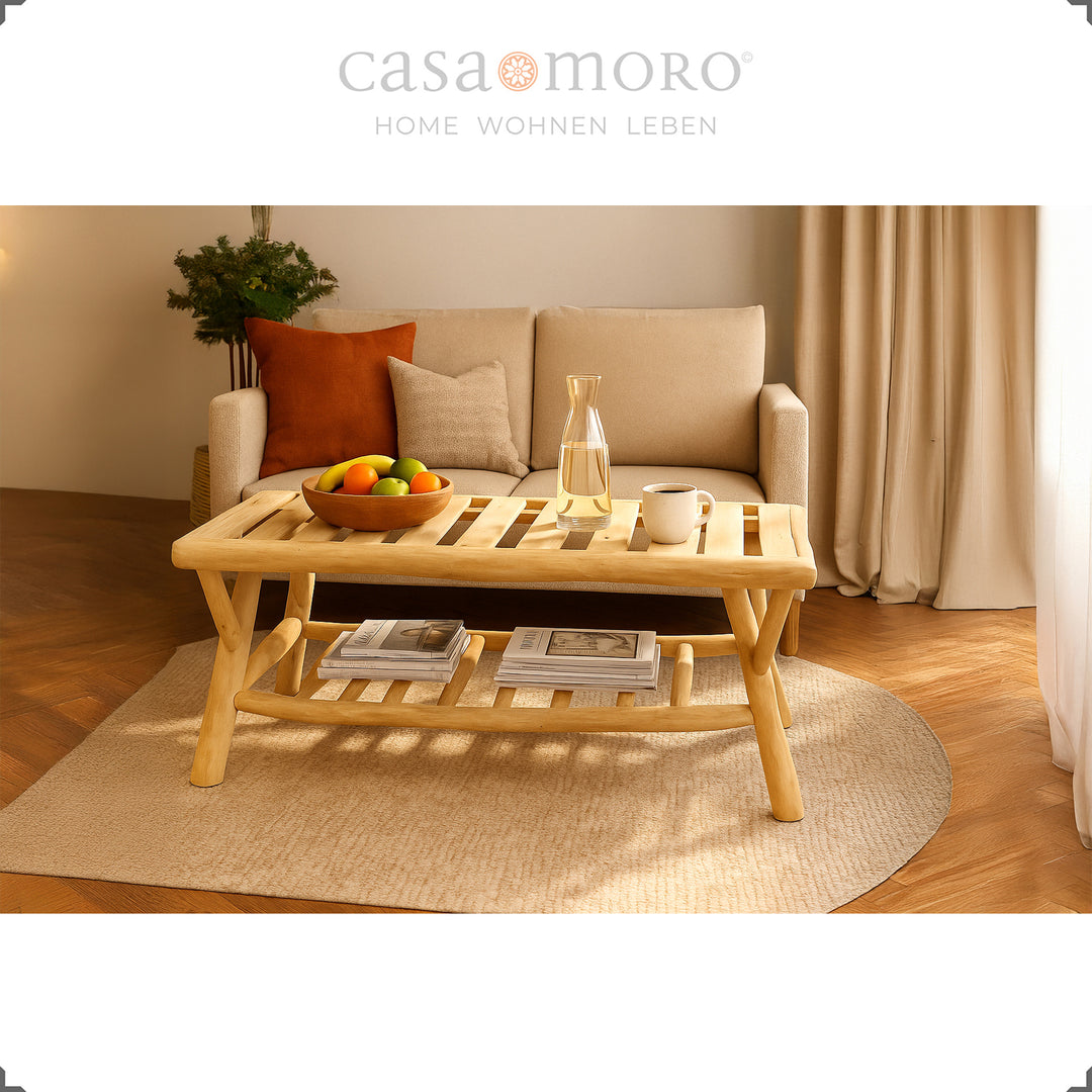 Solid wooden coffee table, versatile in the living room and garden