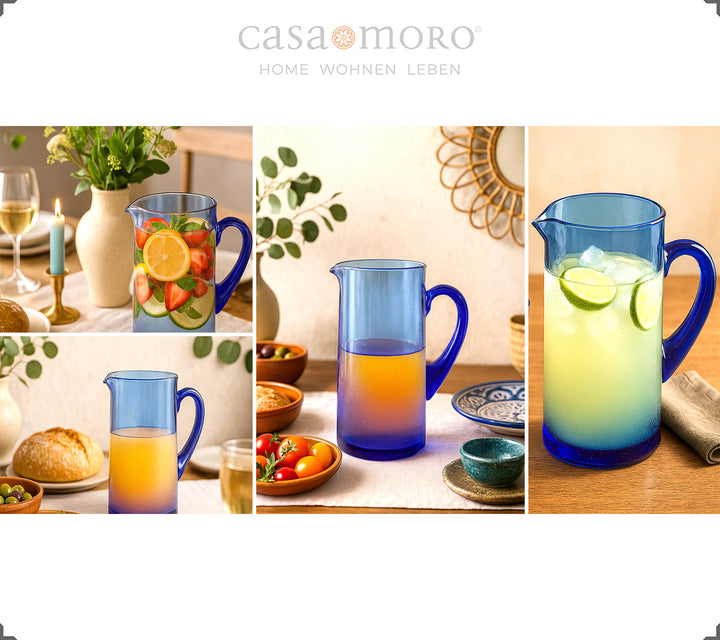 Carafe for water, juice or spritzer - made from strong blue glass