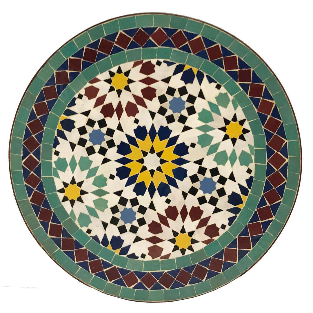 Table ronde 45 cm avec mosaïque de Zellige vert jade, menthe et noir pour salon ou terrasse