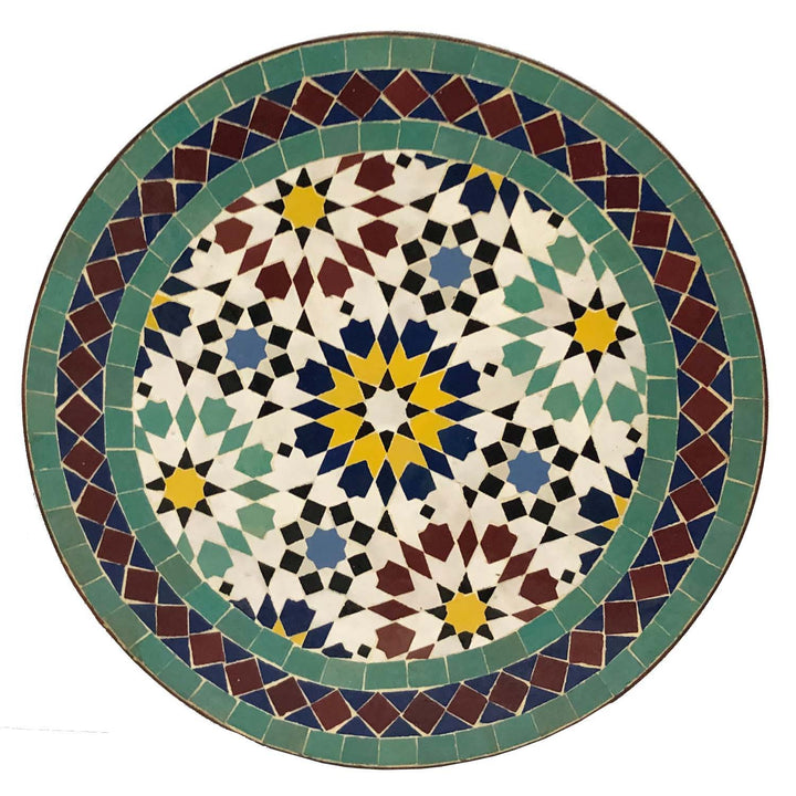 Table ronde 45 cm avec mosaïque de Zellige vert jade, menthe et noir pour salon ou terrasse