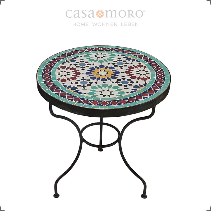 Table ronde avec plateau en mosaïque amovible, peut être utilisée de manière flexible dans le salon ou le couloir
